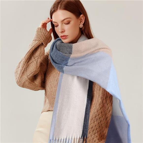 Winter Scarfs for Women, Cashmere Feel Plaid Scarf, Long Blanket Scarf, - Picture 1 of 8